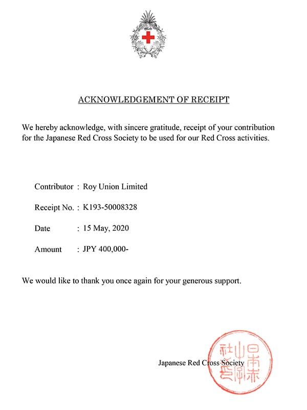 Acknowledgement of receipt by Japanese Red Cross Society